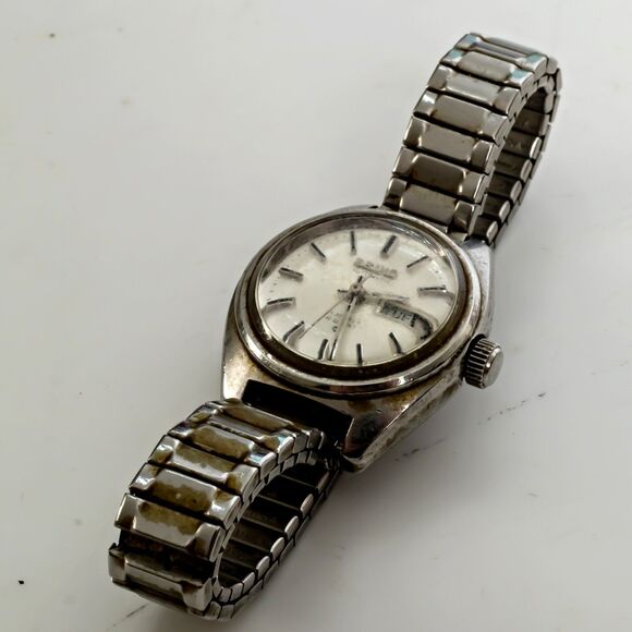 Vtg 1974 Seiko 2706-0020 Automatic Day Date Silver 24mm Nice ! Runs Well main image 4